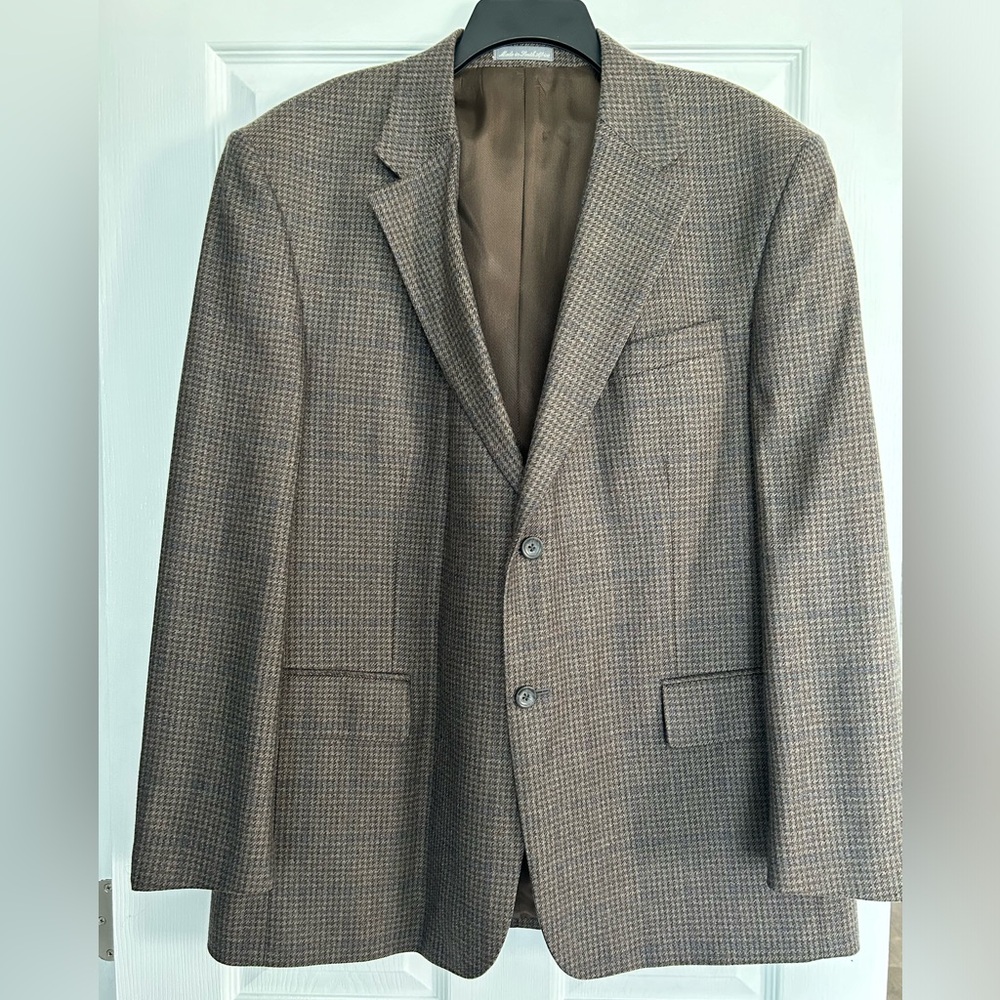 Oscar de la Renta Wool Cashmere Blazer Sport Coat Mens Size 46R Blue Brown Luxe